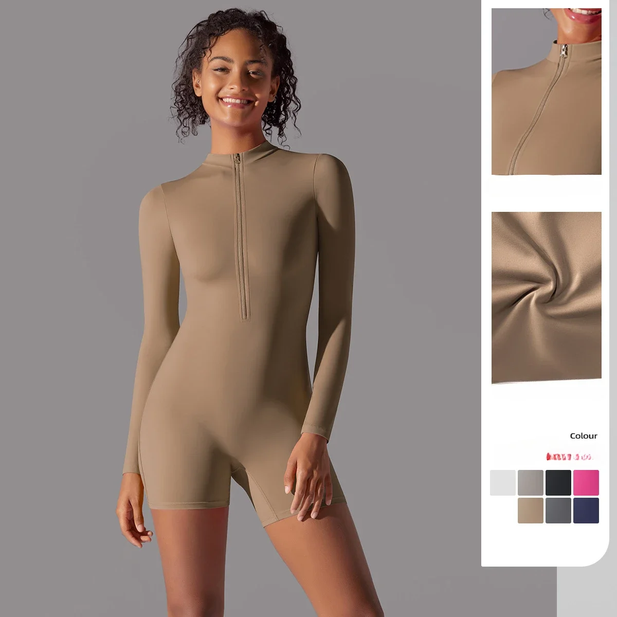 Long Sleeve One Piece for Fitness Jumpsuit Zipper Gym Tight Fitting Yoga Romper Sportswear Bodysuits Sports Workout Clothes Suit