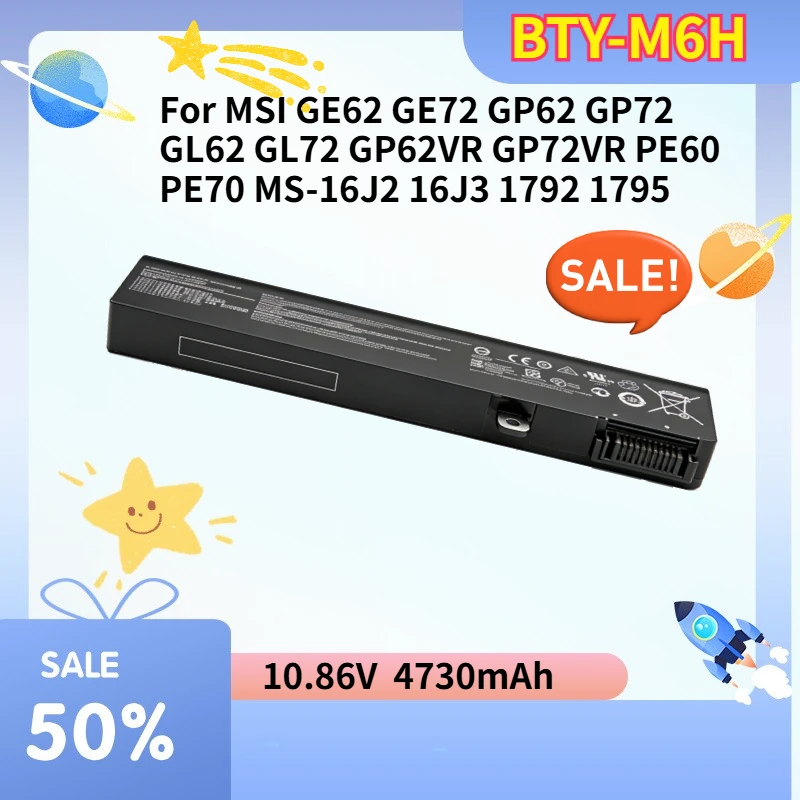 

High quality BTY-M6H Laptop Battery for MSI GE62 GE72 GP62 GP72 GL62 GL72 GP62VR GP72VR PE60 PE70 MS-16J2 16J3 1792 1795