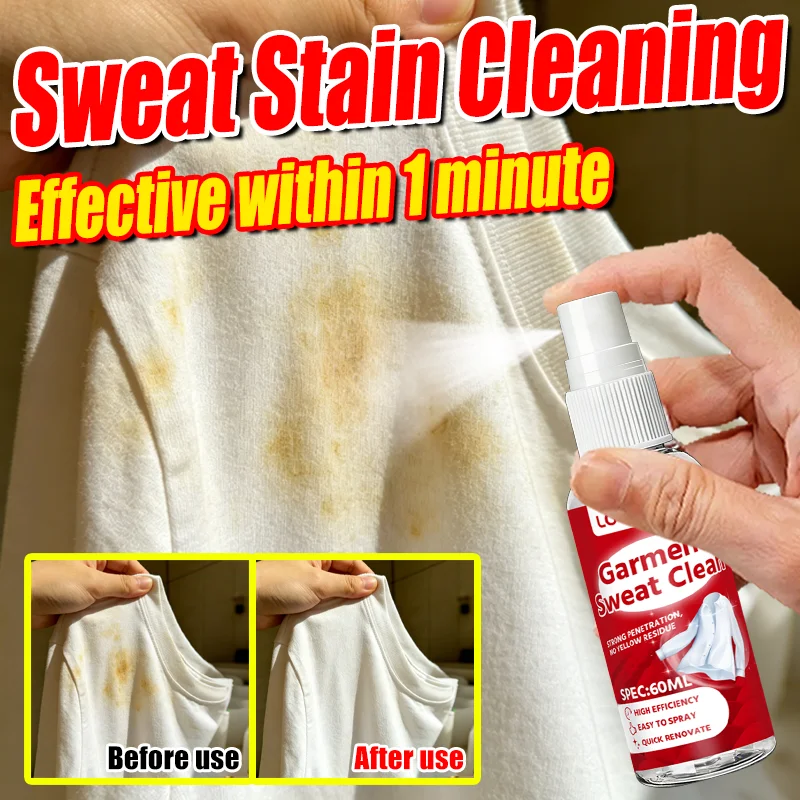 LOORSAN Clothes Sweat Stain Remover Spray 60ML Quick Cleaner for Shirt Collar And Underarm Stubborn Yellow Spots