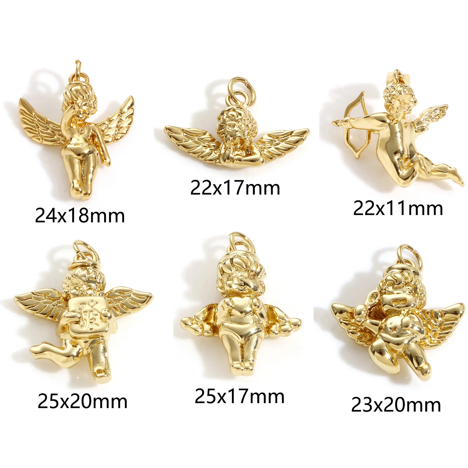 Angel Shaped 3D Pendant With Circles Copper Religious Charms 18k Gold Color Angel Charms for DIY Neacklace Jewelry,1 Piece