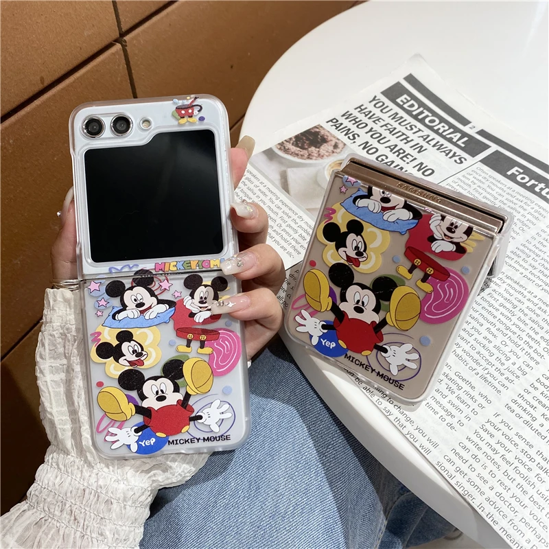 Phone Case For Samsung Galaxy Z Flip 5 4 3 Disney Mickey Mouse Korean Style Edge Back Cover