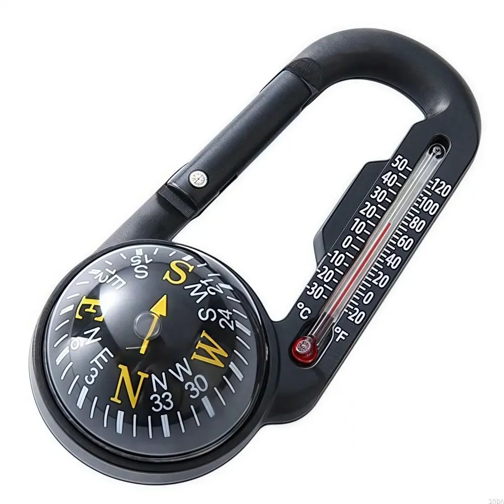 3-in1 Compass Thermometer Carabiner Portable Sturdy Keychain Compass Multifunctional Durable Mountaineering Buckle Keys Hook