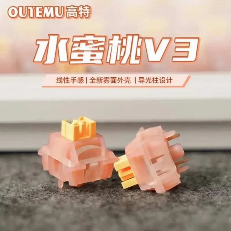Outemu Silent Peach V3 Switch Mechanical Keyboard Linear Switches Lightguide Pole 5Pin Hot swap PA66 Pre Lubed POM 21mm spring