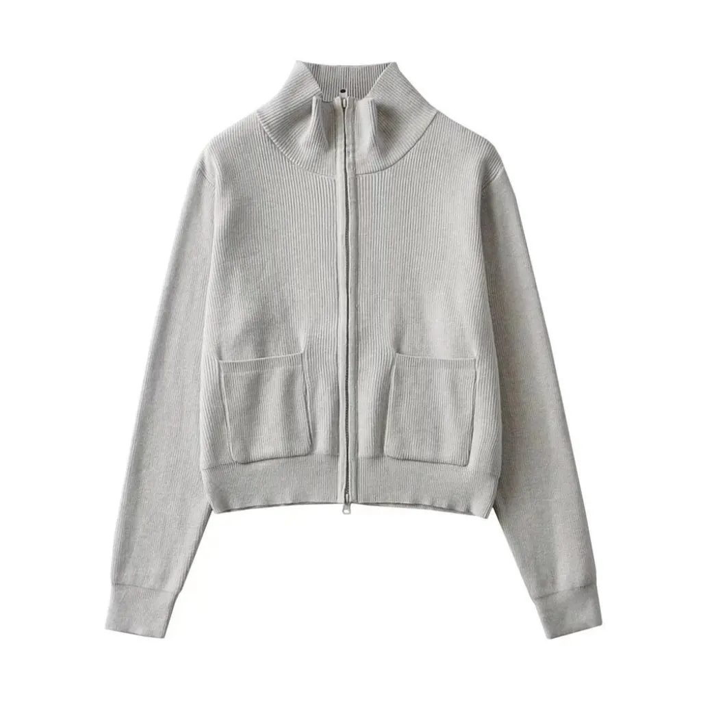 

Women's Retro Style Slimming Knitted Cardigan Double Zipper Lapel Sweater Design Sense Niche Chic Autumn Winter