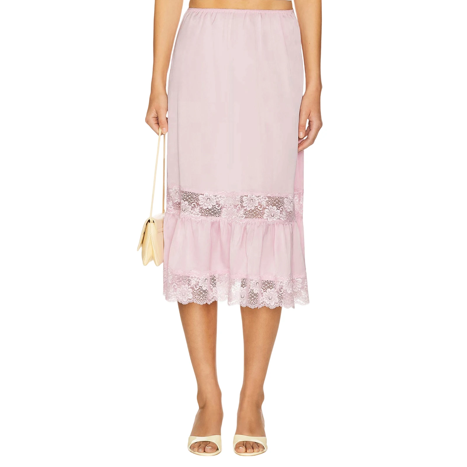 

Женская кружевная юбка-миди, модные повседневные однотонные эластичные пижамные юбки с низкой талией