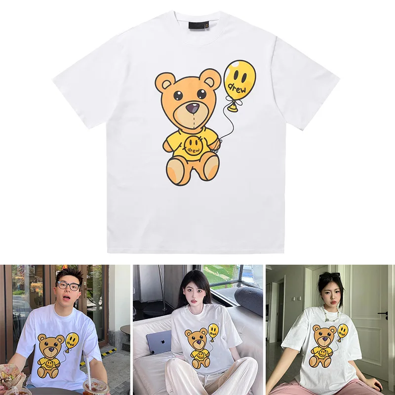 

Drew House Premium Quality Printed Bear Design Short-Sleeve New Style Relaxed Fit Unisex Couple T-Shirt