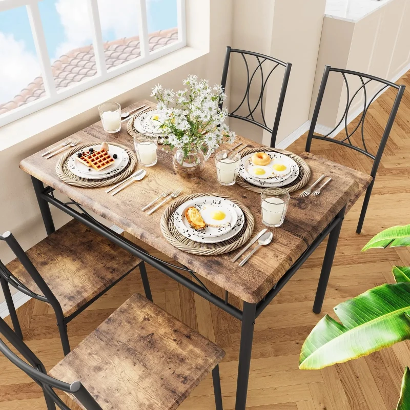 Kitchen Table and Chairs,Dining Room  e Set for 4with Chairs,Kitchen T  Set Metal and Wood Rectangular Dining