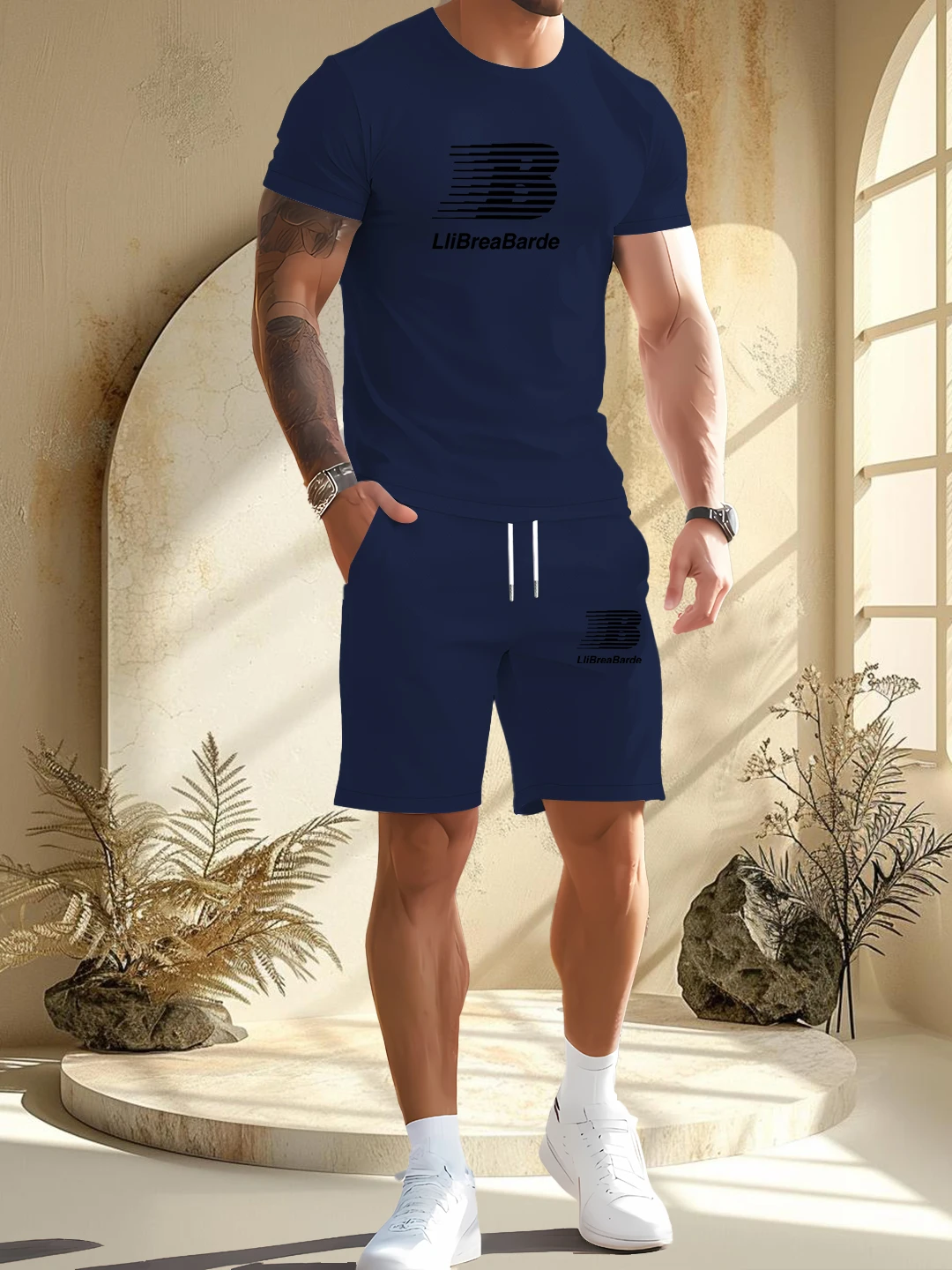 

2025 New Men's Summer Round Neck Short Sleeve Suit Outdoor Sports Breathable Comfortable Shorts Suitrint Casual Suit ﻿