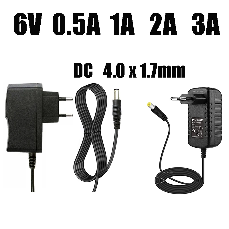 Universal Power Adapter DC 6V 1A 2A 3A Supply Cord with 4.0X1.7mm EU Plug Charger for Led Light Strip Blood Pressure Monitor