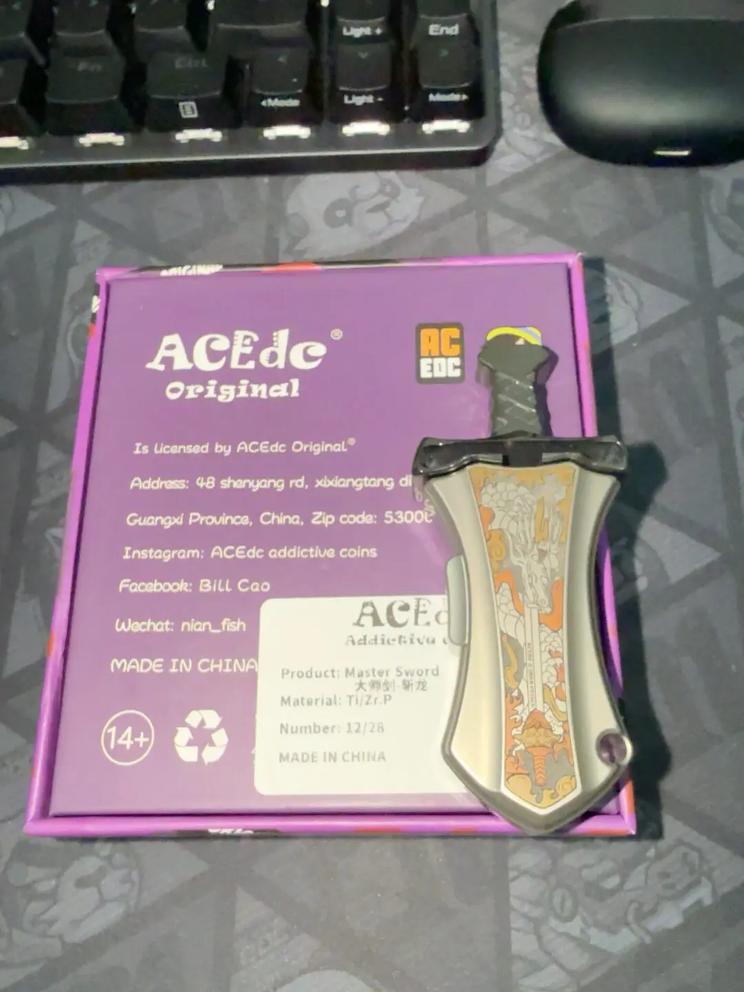 Used EDC ACEDC Master Sword Chop Dragon Carving Inlay Edition Unzipped Toy