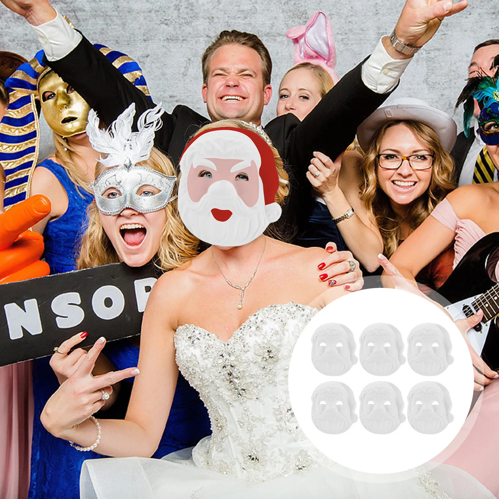 

6Pcs Santa Claus Masks DIY Blank White Paper Pulp Masks for Christmas Party Painting Masquerade Cosplay Supplies