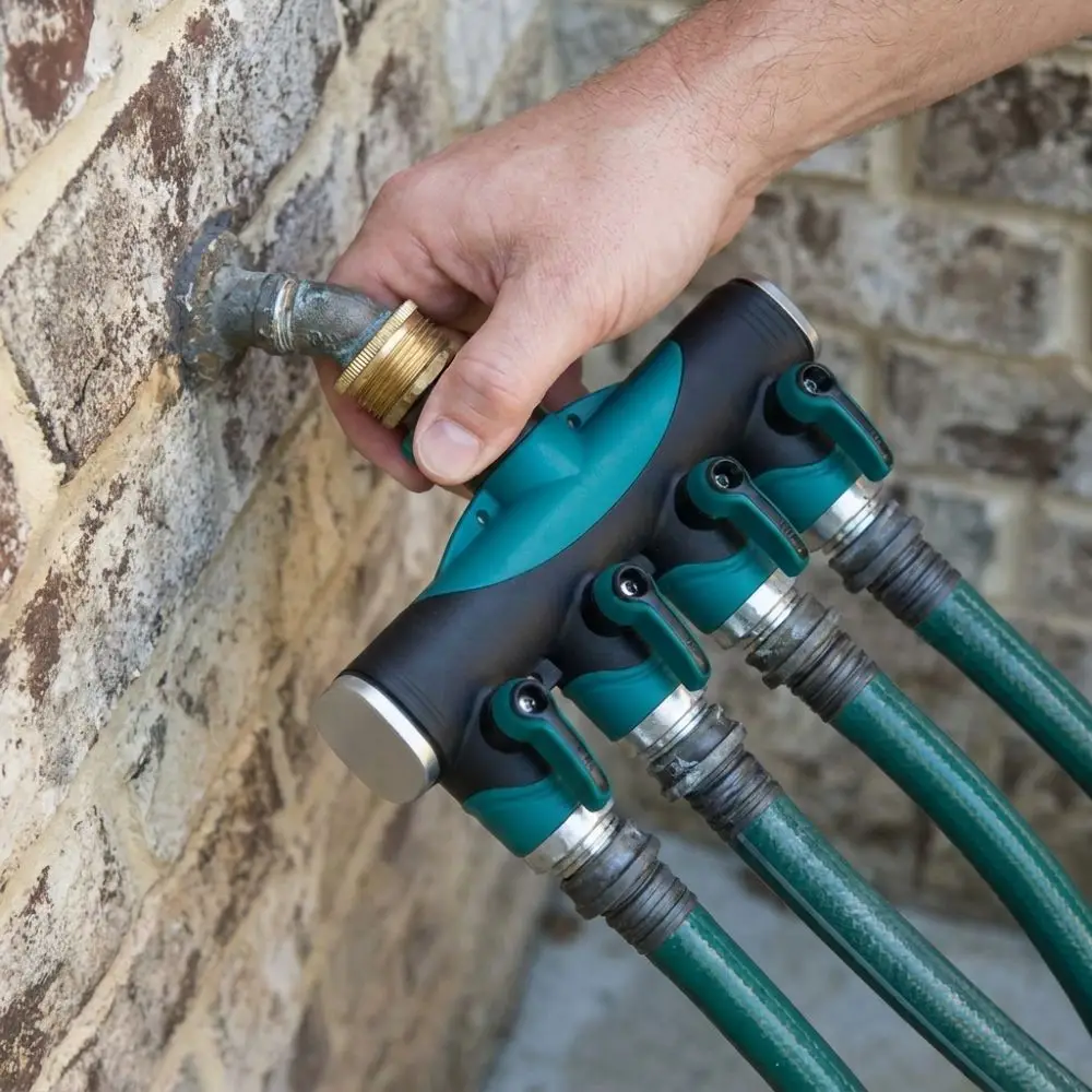 3/4 Inch 4 Way Hose Connector Splitter Adjustable with Shut Off Valve Water Tap Hose Splitter Distributor Zinc Alloy