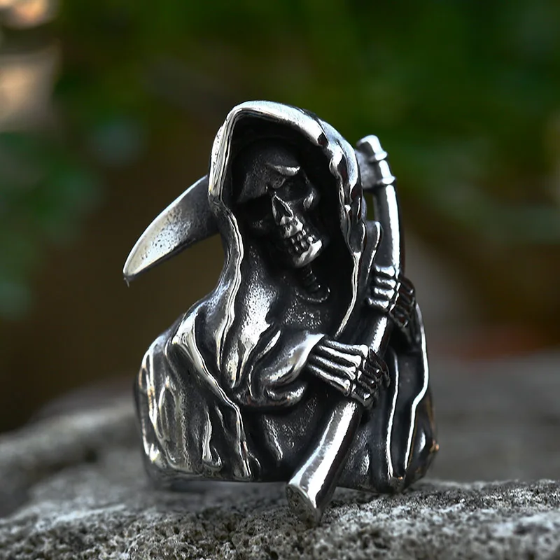 BEIER 2022 New Fashion Stainless Steel The Grim Reaper Ring  Skull Ring For Men Punk Hip Hop Gothic Jewelry Wholesale