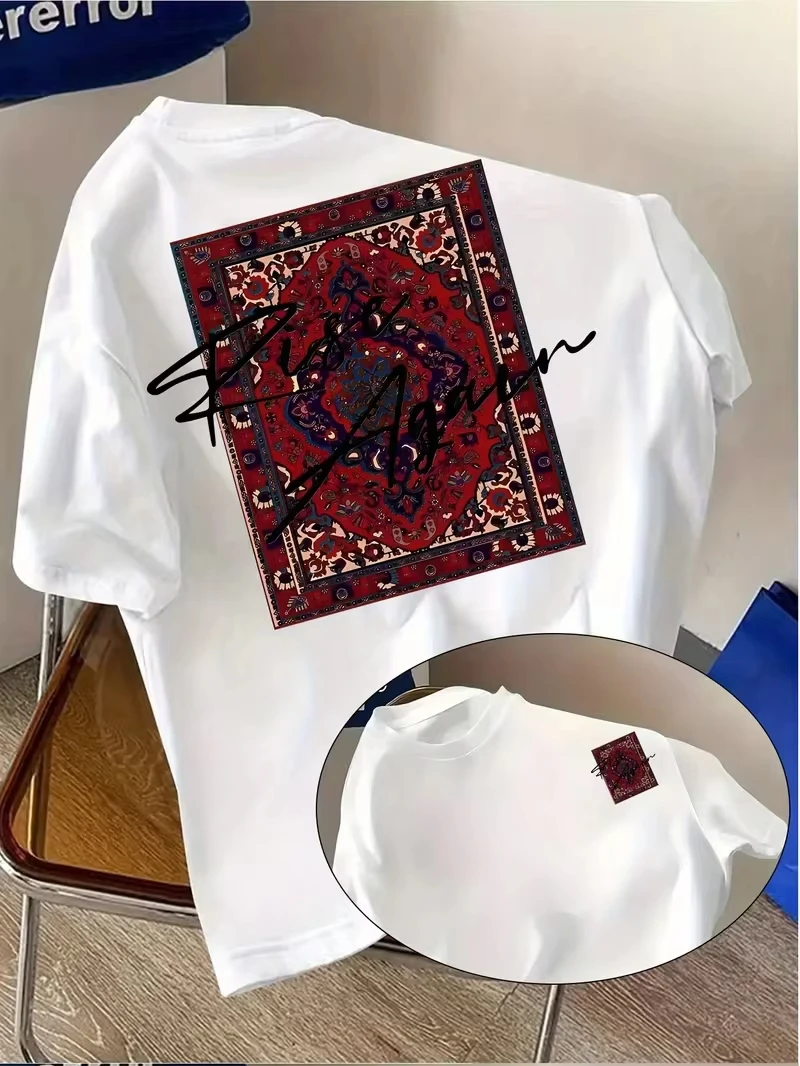 2026 Style printed T-shirt with double-sided bright design. Must-have for summer beach trips. Round-neck casual streetwear top.