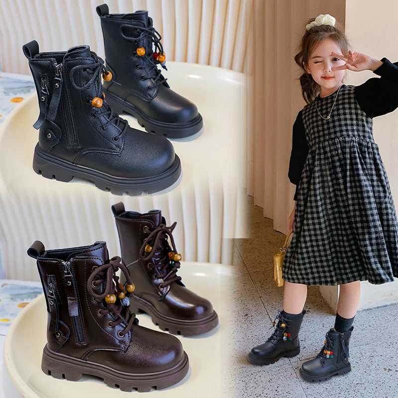 Kids Riding Boots for Girls 2025 New Winter Kids Beaded Ankle Boots Soft Sole Breathable Classic Girls Christmas Party Boots