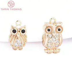 (8039) 24K Gold Color Brass with Zircon Owl Shaped Pendants High Quality DIY Jewelry Making Findings Accessories Wholesales