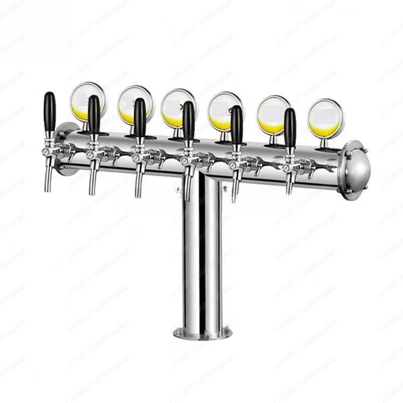 برج بيرة ستانلس ستيل 5 طرق مع أضواء LED، كيجريتر متعدد الصنبور مصقول على شكل حرف T للمنزل والبار رقم BF-30004