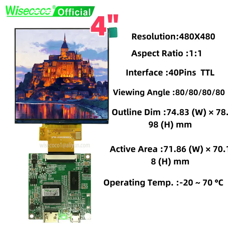 

Wisecoco 4 Inch Square Lcd Screen Mini 480x480 IPS Secondary Display for PC Laptop Home Appliance Controller Board