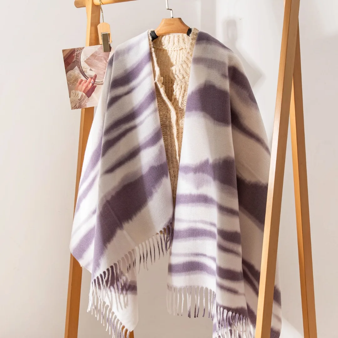 Luxury Brand Cashmere Women Stripe Scarf Winter Warm Shawl and Wrap Bandana Pashmina Female Foulard Square Thick Blanket Poncho