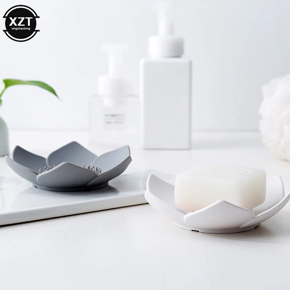 Soap Box Lotus Shape Non-slip Portable Silicone for Draining Soap Tray Draining Soap Dish Bathroom Accessories