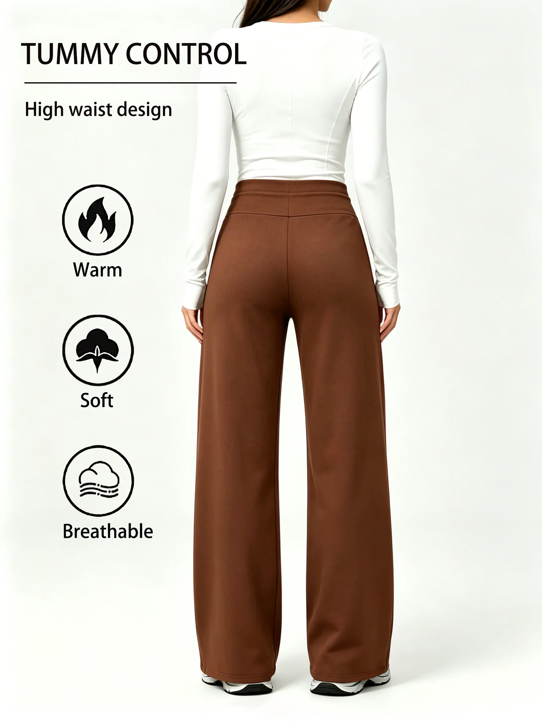 Damen High-Waist-Hose mit weitem Bein, verstellbarem Kordelzug, Bauch- und Hüftkontrolle, lässige und vielseitige lockere gerade Hose – Detail 2