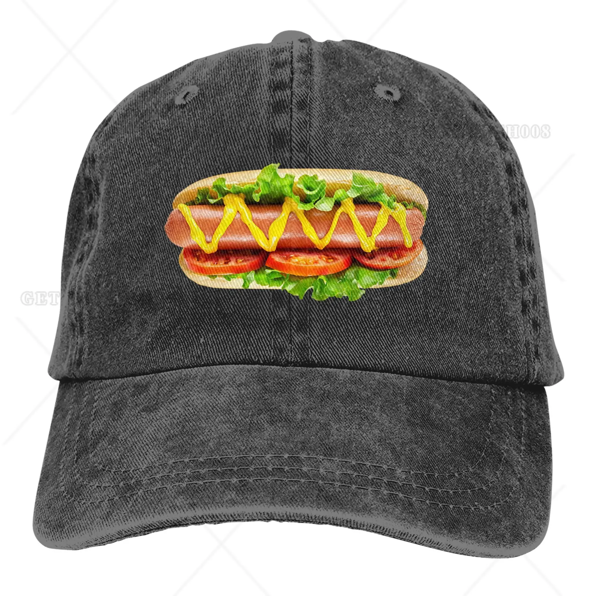 Berretto da baseball regolabile Hot Dog Sandwich Berretto in denim per uomo Donna Adolescenti Festa Viaggi Escursionismo Snapback Stampa taglia unica