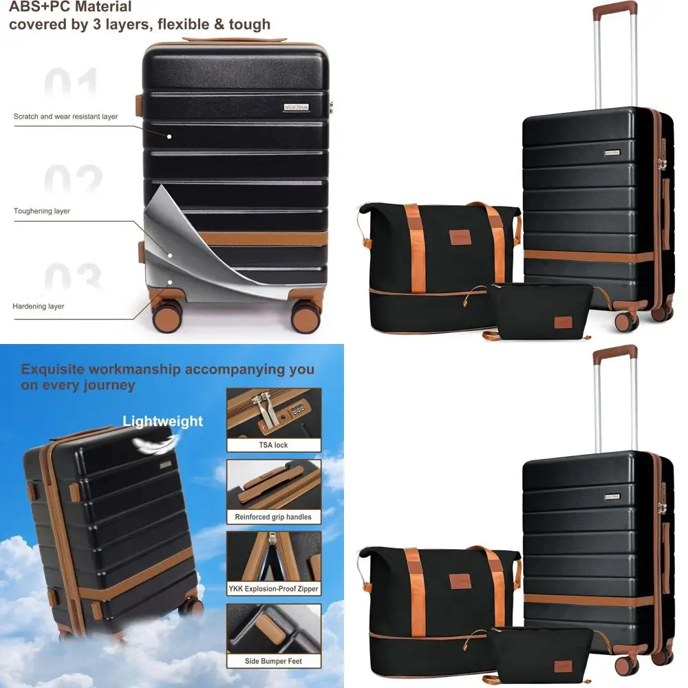 

Compact 20 Luggage Set, Durable PC+ABS, TSA Lock, 360° Spinners for Travel, Airline Approved, Black