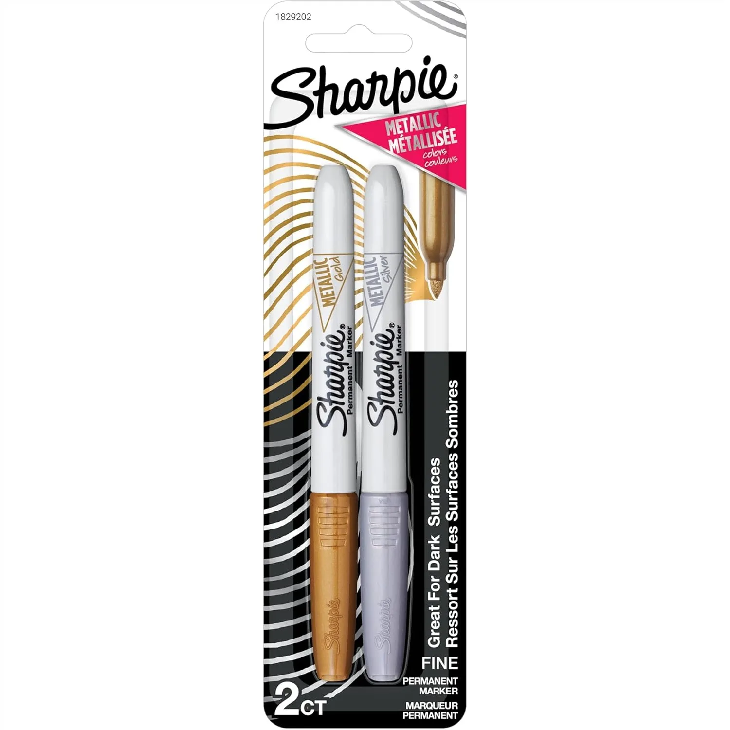 

Metallic Fine Point Permanent Markers 2-Pack for Crafting on Light and Dark Surfaces, Quick-Drying Gold Silver