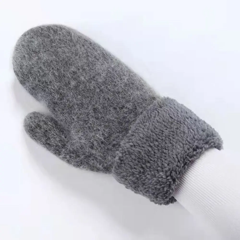 Keep Warm Cashmere-Like All Fingers Mittens Double Layer Solid Color Winter Gloves Soft Women's Gloves Women Girl
