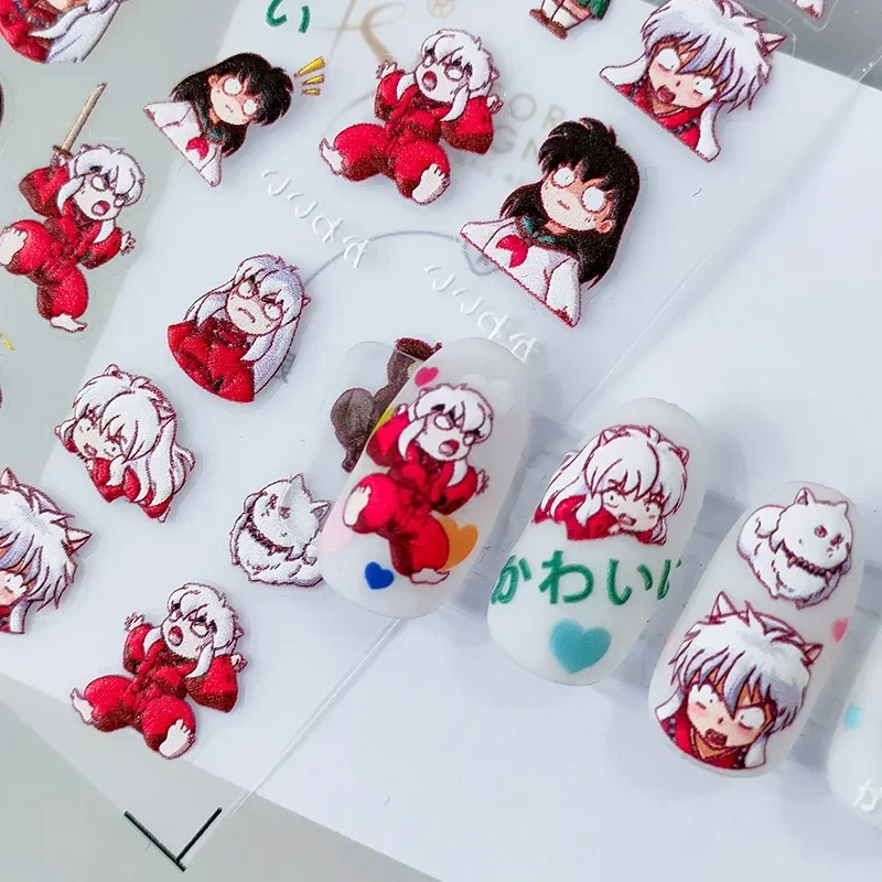 Higurashi Kagome pegatinas de uñas de personajes japoneses Kawaii, accesorios de uñas de Anime, arte de uñas de dibujos animados para niñas, resistente al agua