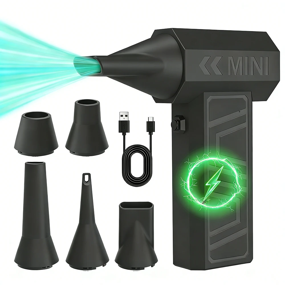 

4-Speed Adjustable 130000RPM Turbo Blow Jet Fan, Electric Air Duste, Cleaning Blow Tool, with 5 Outlet Nozzlesr, Type-C USB