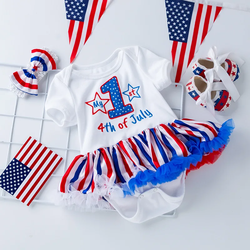 

Independence Day Baby Skirt Shoes Set Summer Short Sleeve Embroidered1Baby Festival Outfit Dress