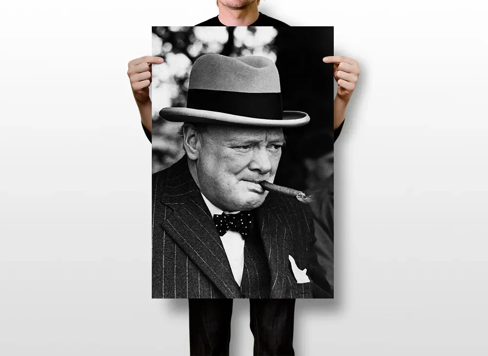 Winston Churchill Smoking Cigar Art Print Silk Poster Home Decor Painting