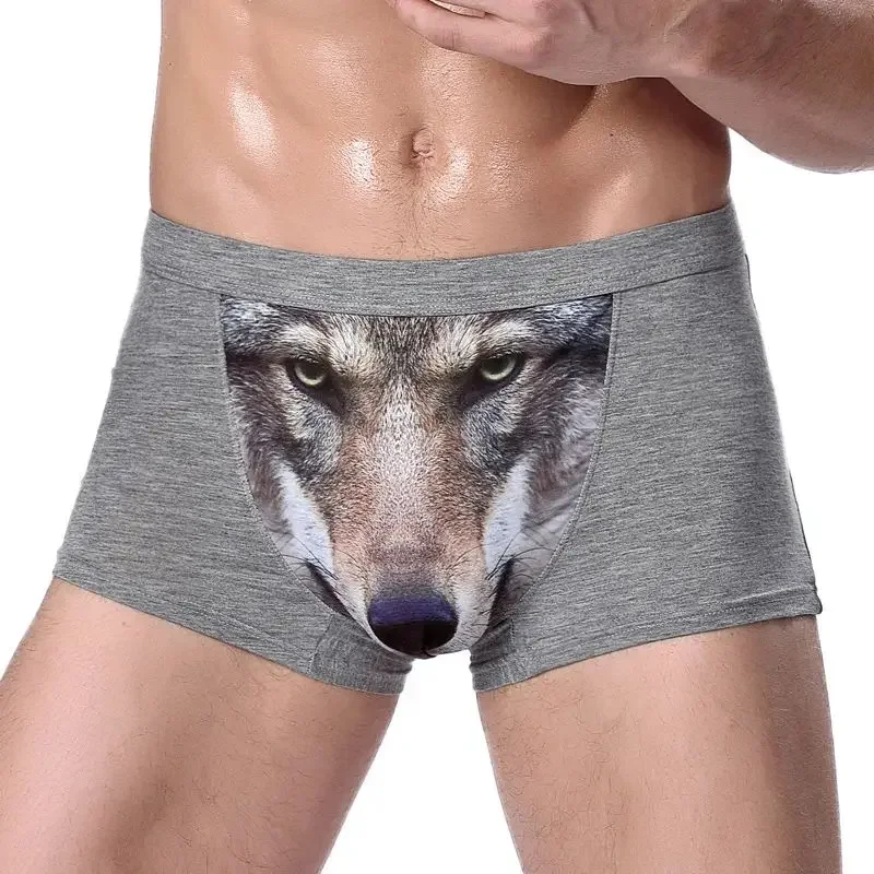 

Men's Unique 3D Printed Wolf Eagle Head Flat Angle Pants Mid-waist Boxer Shorts Breathable Knitted Modal Fabric