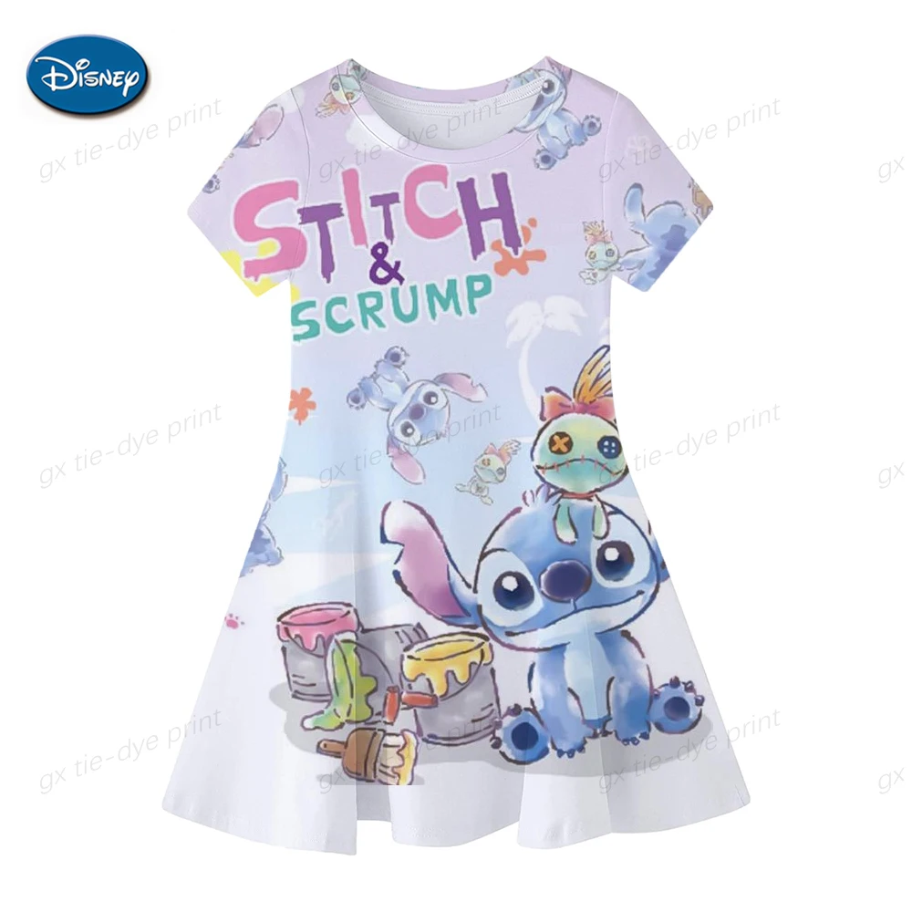 Disney Stitch Cartoon Print Baby Children Girls Kids Stitch Dress Cute Birthday Party Princess Christmas Dress for Baby Girls