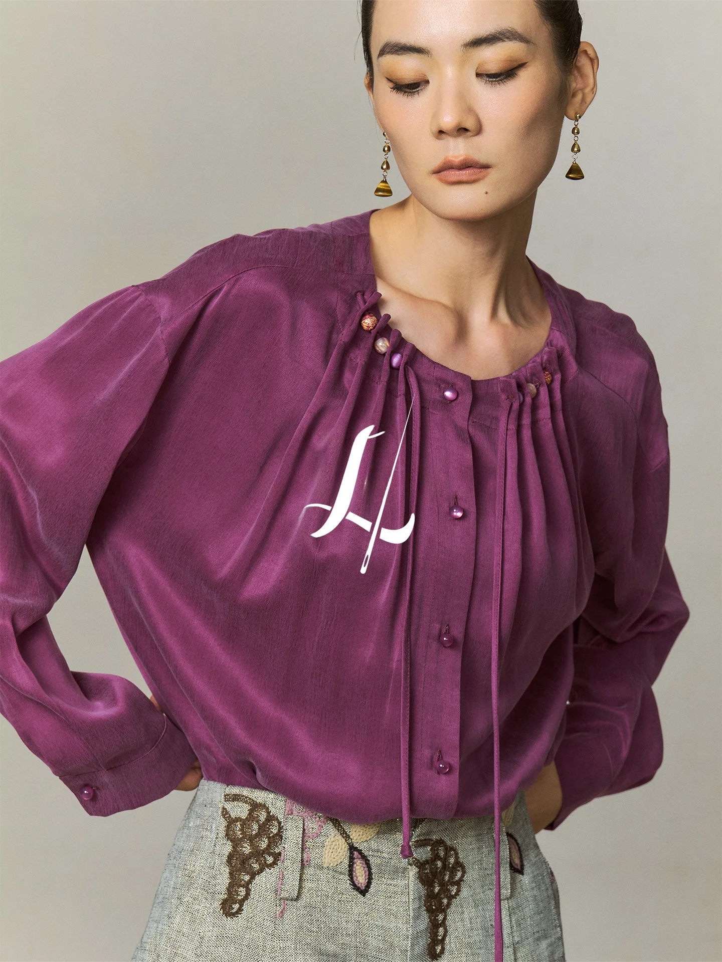 

Loose Fit Copper Ammonia Long Sve round Ne Beaded Design Sensation irt Autumn New Sle SailingLUO25 Women's Faion