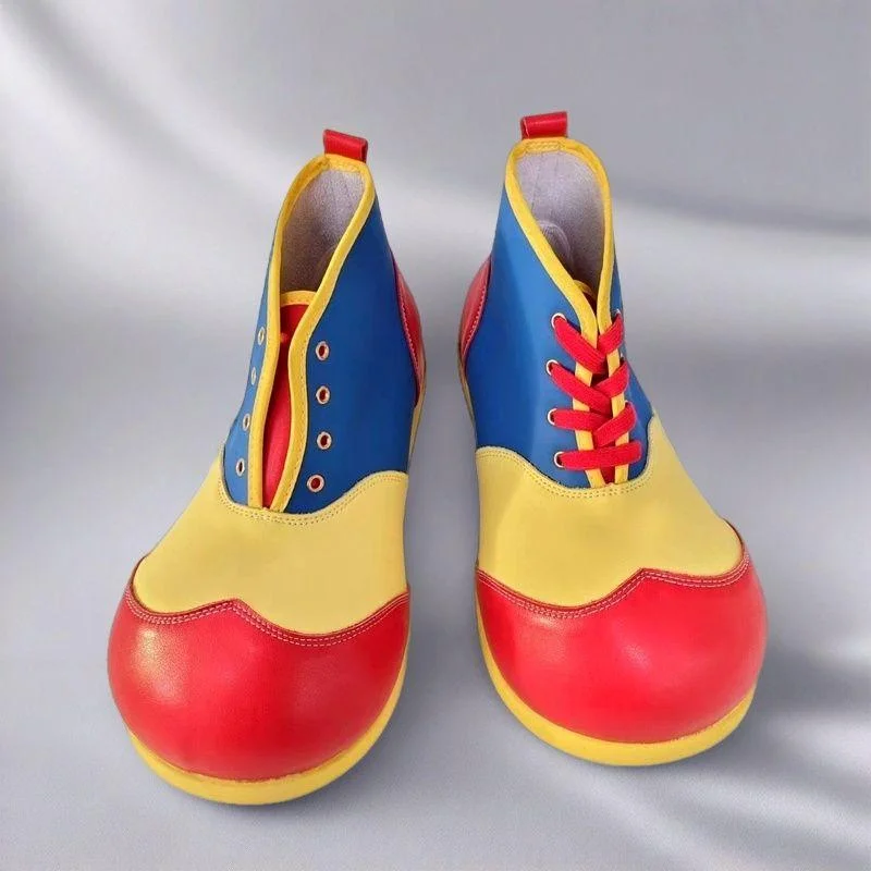 Two Layer Cowhide Clown Boots Festival Performance Wear Giant Funny Clown Shoes Red Yellow