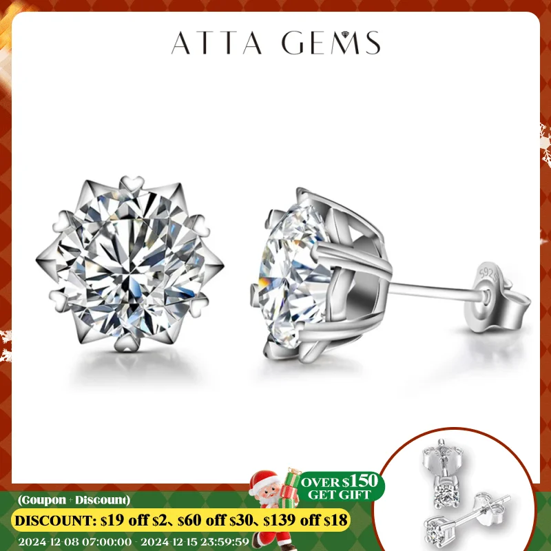 ATTAGEMS Classic 100% 925 Sterling Silver 2.0CT Moissanite Gemstone Anniversary Wedding Earrings Fine Jewelry Gift Wholesale