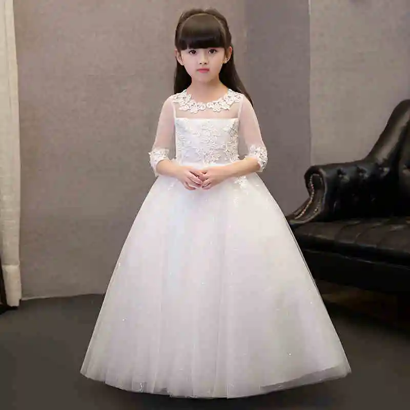 

Sequin Lace Tulle Flower Girl Dress Ankle Length Princess Ball Gown Party Wedding Dress Girls First Communion Dresses