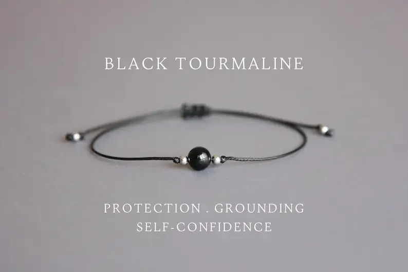 Black Tourmaline Protection Bracelet Valentine's Day Gift for Him October Birthstone Healing Crystal