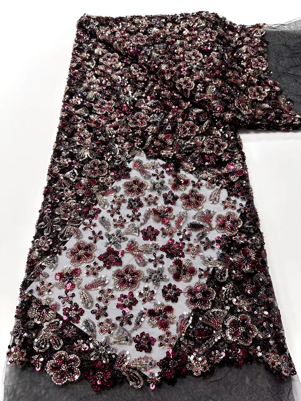 Lantejoulas de luxo novo vestido de festa de casamento para mulheres artesanal gradiente bordado renda líquida com contas tecido de alta qualidade sz1703