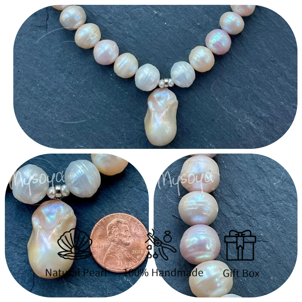 

MYSOYA 11-13mm Baroque Pearl Pendant Necklace Multiple Sizes With Gift Box Perfect Gift For Wedding Birthday Christmas New Year