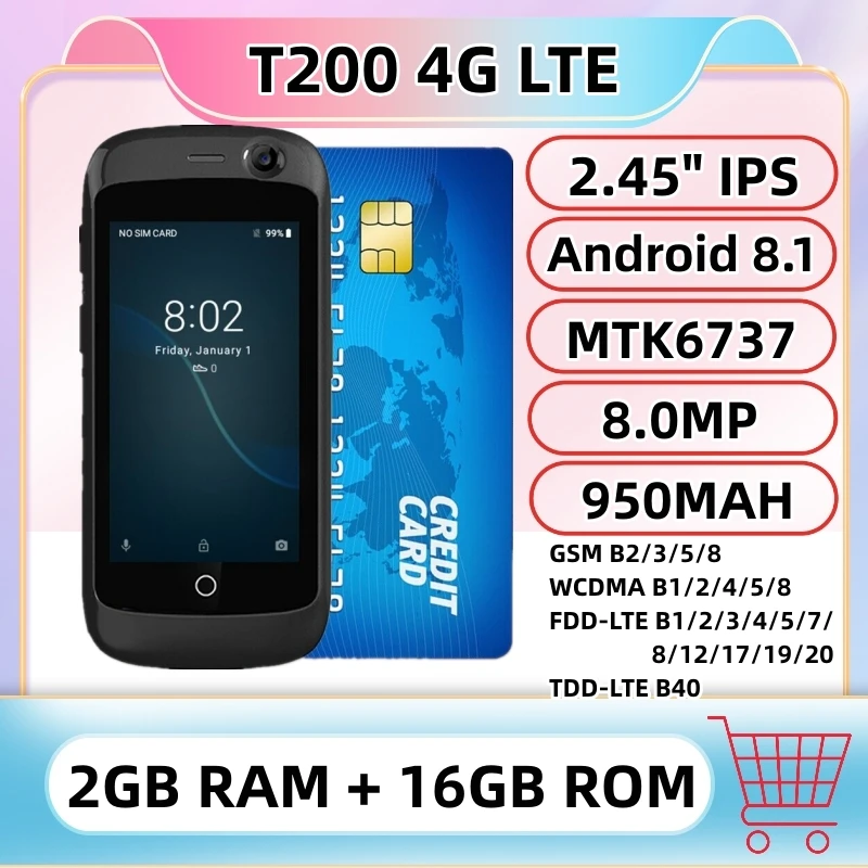 4G LTE 슈퍼 미니 스마트폰, 안드로이드 8.1, MTK6737 쿼드 코어, 구글 플레이, 소형 카드, 모바일 포켓 폰, 2GB RAM, 16GB ROM, 2.45 인치