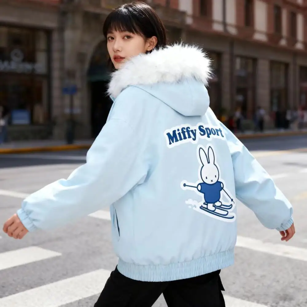 

Новая хлопковая куртка Miffy, зимняя толстая теплая хлопковая куртка с капюшоном и воротником унисекс, свободная и универсальная хлопковая куртка для пар