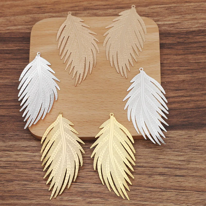 BoYuTe (10 Pieces/Lot) 64*33MM Metal Brass Feather Pendant Diy Jewelry Accessories Handmade Materials