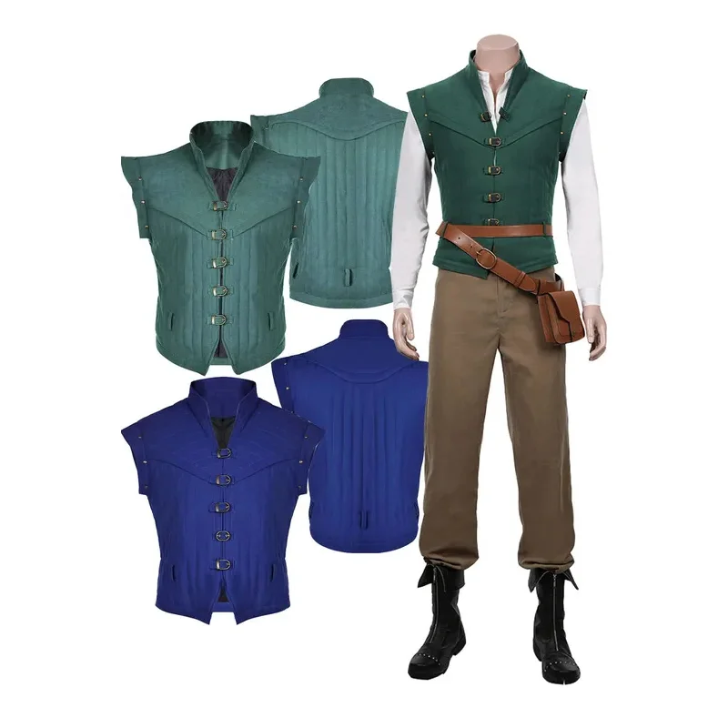 أزياء فلين رايدر التأثيرية للرجال سترة زرقاء خضراء متشابكة لفيلم القرون الوسطى صدرية للهالوين كرنفال ملابس تنكرية للرجال