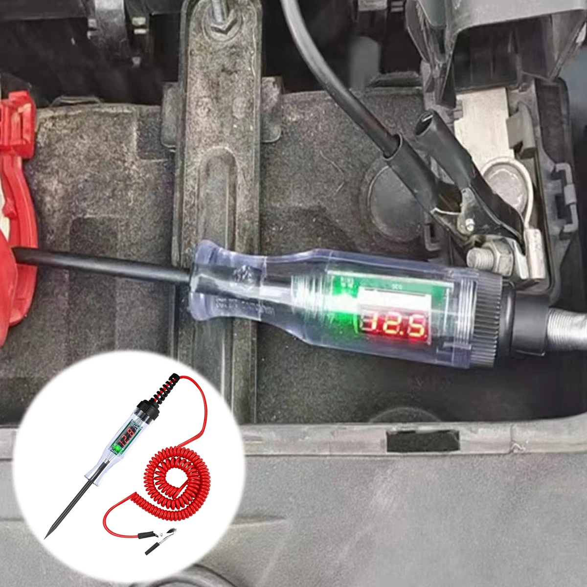 6V 12V 24V Automotive Digital Voltage Test Pen Display Circuit Tester Spring Cable Alligator Clip Auto Repair Diagnostic Tool