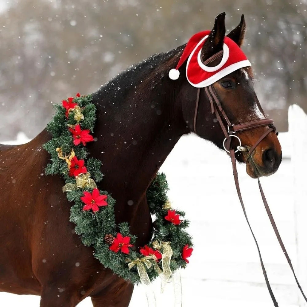 Farm Animal Soft Horse Santa Hat Comfortable Red Pony Dress Up Hat Festive Breathable Winter Christmas Horse Hat Photo Props