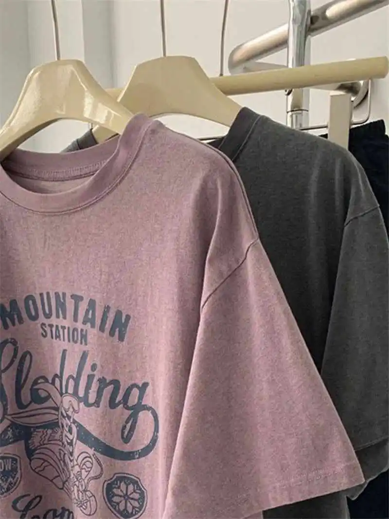 ฤดูร้อนแขนสั้นผู้หญิงรูปแบบการ์ตูนรอบคอ PLUS ขนาดเสื้อหลวมเดินทางทั้งหมดเสื้อยืด