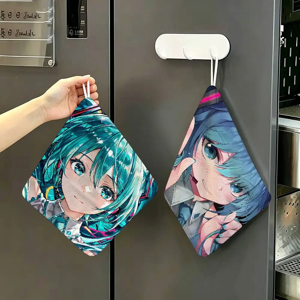 Amine H-Hatsunes-M-Miku girls Polyester Cotton Hand Wiping Towel with Hanging Loop, Lightweight for Home and Commercial Use